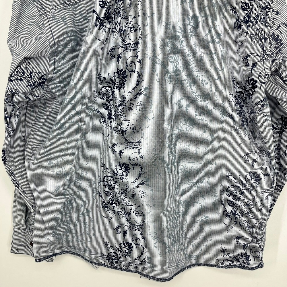 Age of Wisdom Mens XL Blue White Striped Floral Paisley Trim Button Down Shirt - Picture 11 of 12